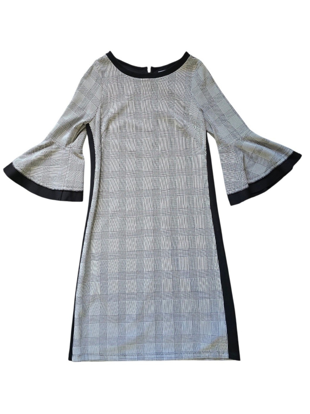 NWT* Three Dots Black and White Plaid Bell Sleeve Shift Dress